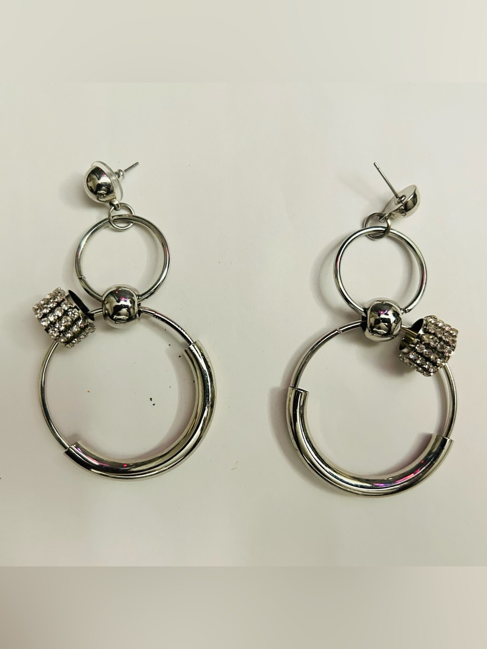Classic Drop Silver Tine Double Loop Earrings